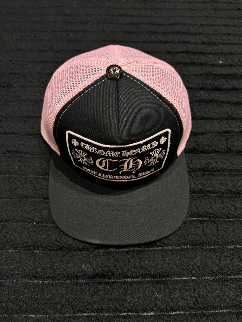 Chrome Hearts Pink and Black Mesh Trucker Cap